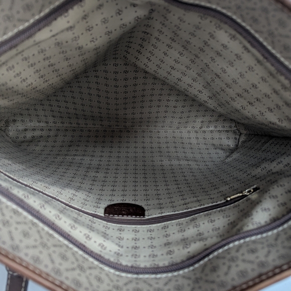 Yoland Monogram Coated Canvas Tote Leather Brown Tan Weekender Briefcase - Picture 14 of 16